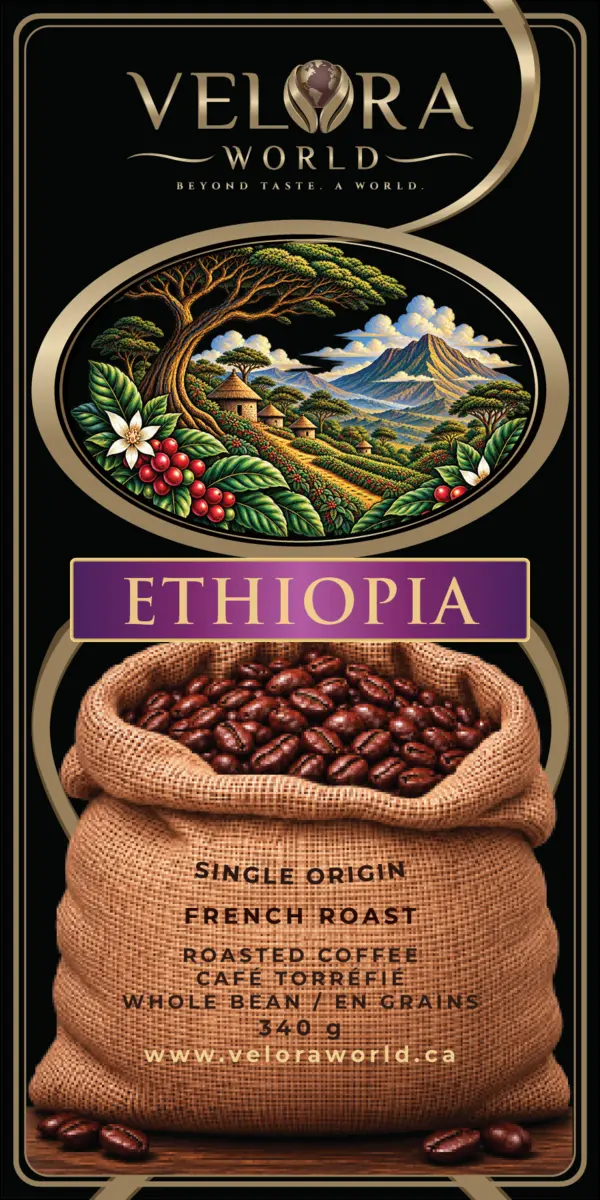 VELORA WORLD Ethiopia coffee label