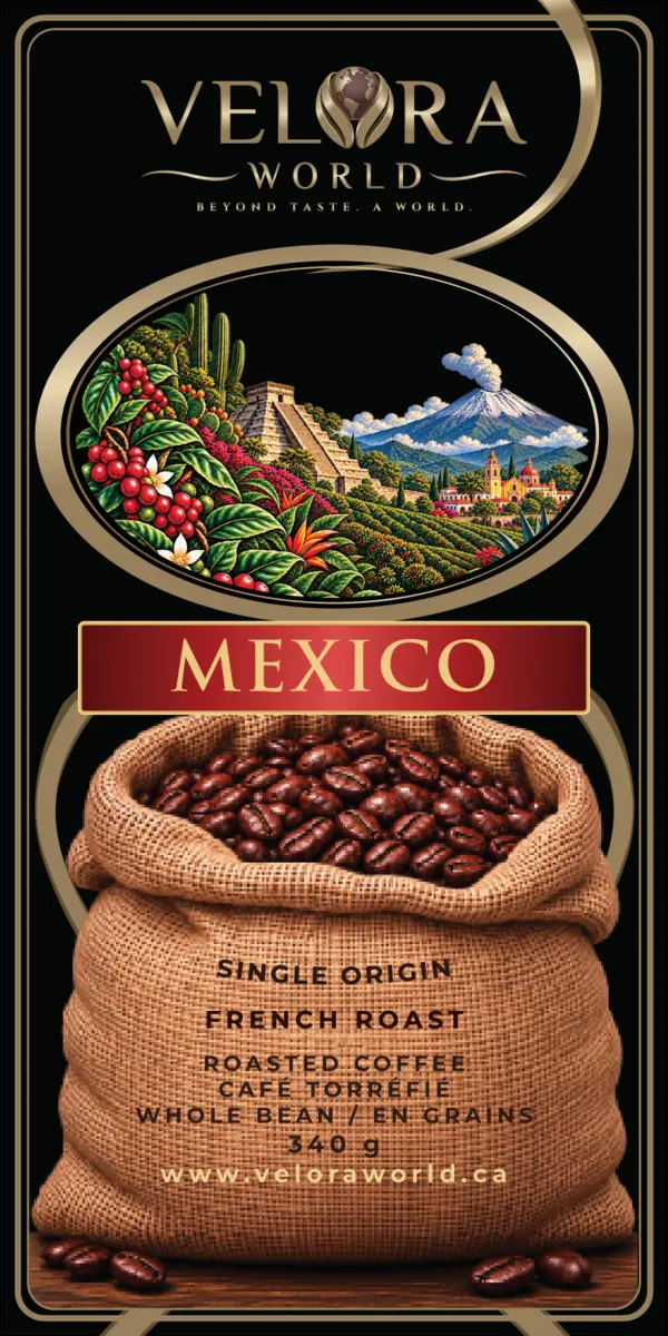 VELORA WORLD Mexico coffee label