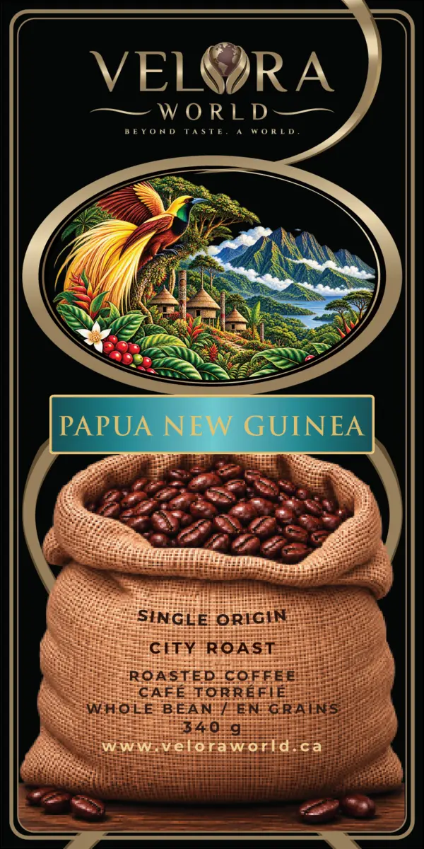 VELORA WORLD Papua New Guinea coffee label