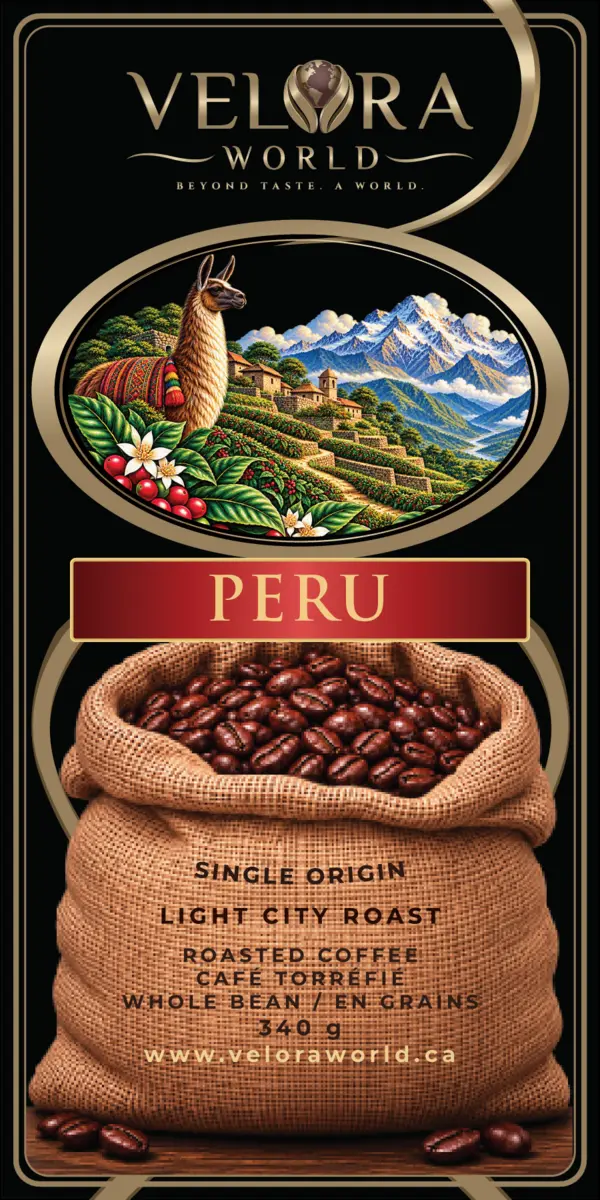 VELORA WORLD Peru coffee label