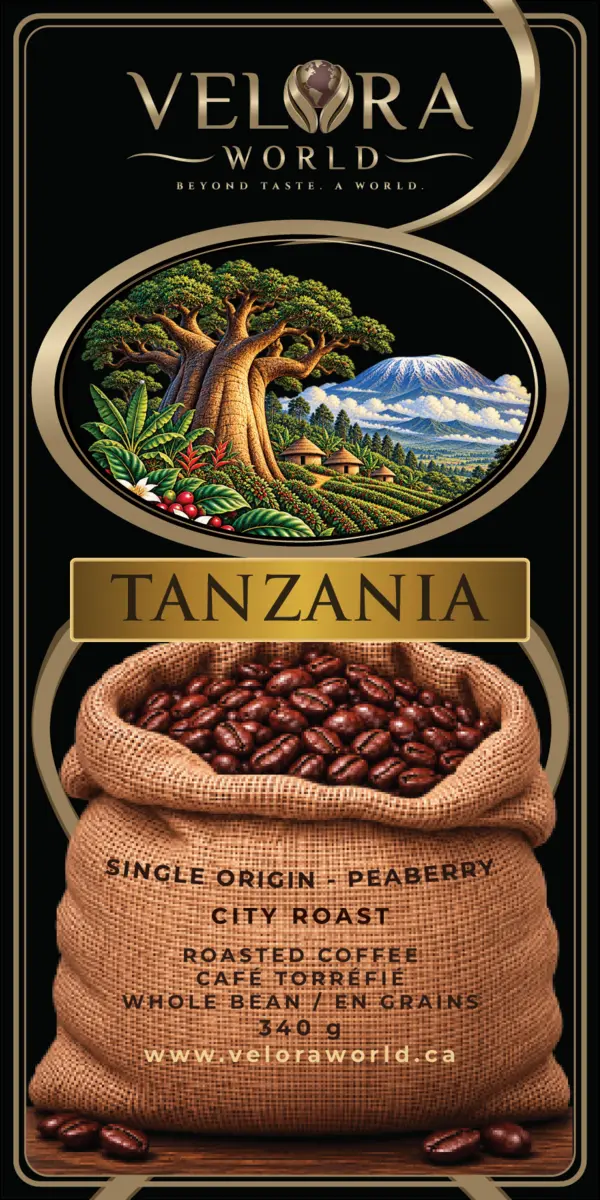 VELORA WORLD Tanzania coffee label